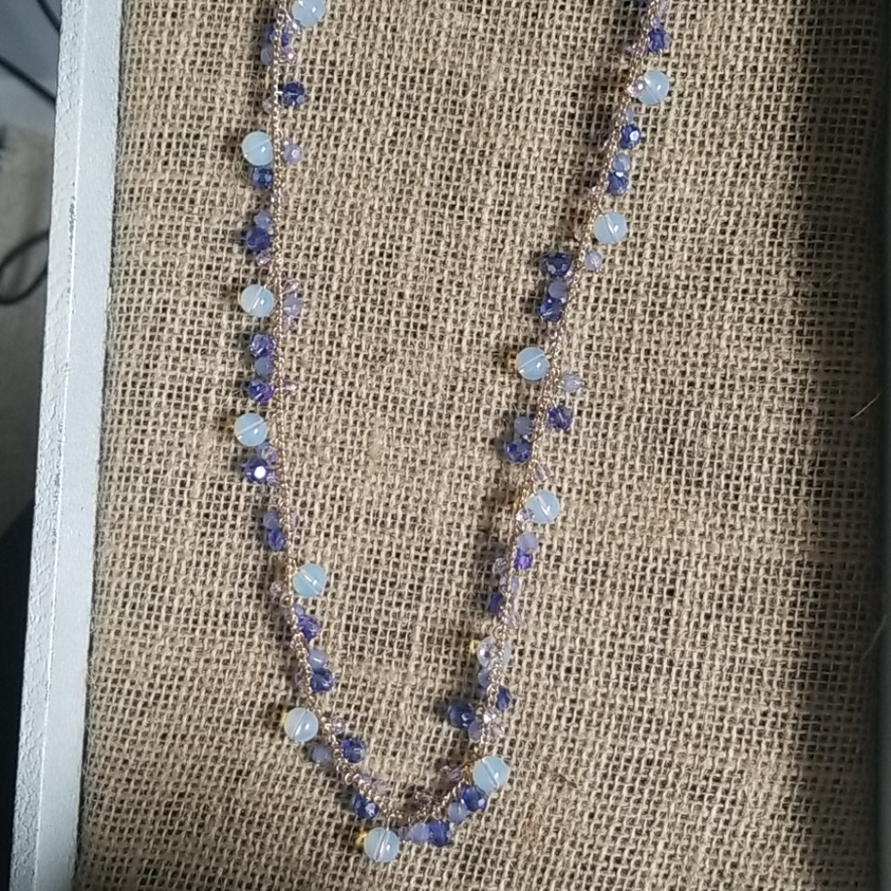 Vivi long blue gold crystal necklace